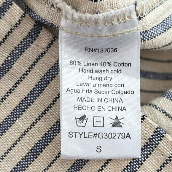 Anthropologie Ethereal Striped Linen Cotton Romper Button Front Cream Blue, S - Picture 10 of 10